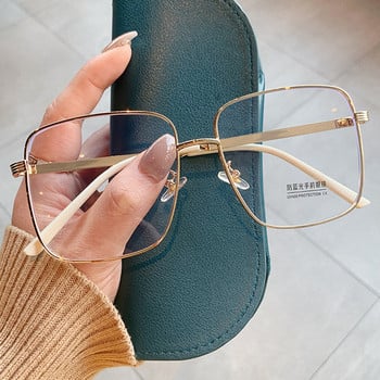 2022 нова мода розово злато квадратна анти-синя светла рамка за очила за жени ретро сплав големи компютърни очила черни сини