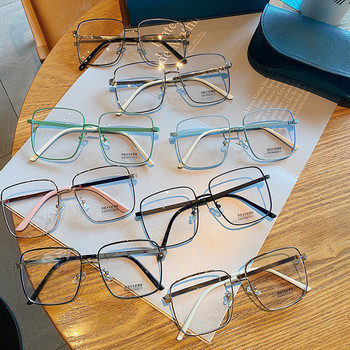 2022 нова мода розово злато квадратна анти-синя светла рамка за очила за жени ретро сплав големи компютърни очила черни сини