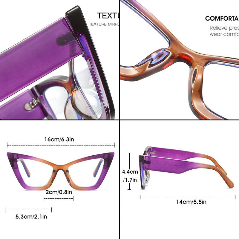 Modni obojeni mačkasti okvir za naočale za žene Nove prozirne optičke naočale protiv plave svjetlosti Ženske prevelike naočale TR90