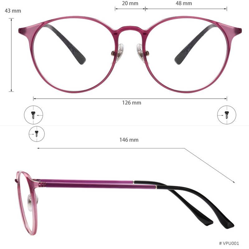 Γυναικείες στρογγυλές τελικές ελαφριές πλήρεις χείλος Μικρό πλαίσιο γυαλιών για συνταγογραφούμενους φακούς Myopia Presbyopia Πολυεστιακός φακός