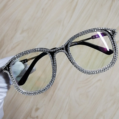 Uue moe teemant Anti Blue Ray naiste kvaliteetsed kivist kaunistusega prilliraamiga kiirguskaitsega kaunistusprillid