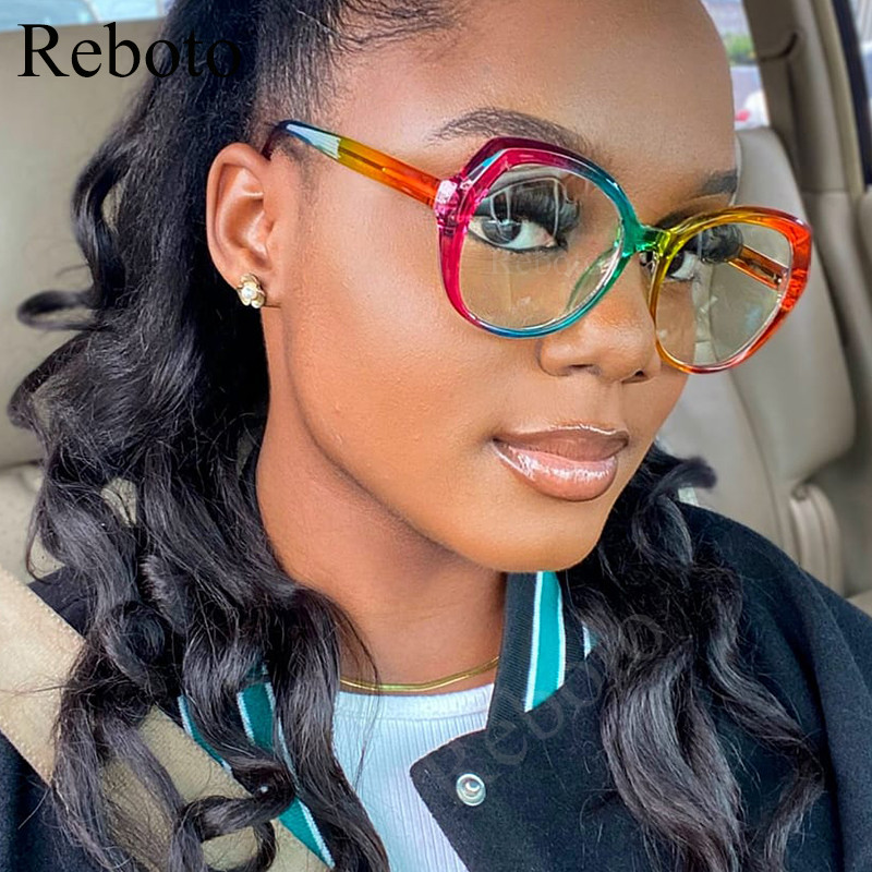 Moodne ülisuurte ovaalsete prillide raam unikaalne vikerkaaresinine valgust blokeerivad värvilised prillid naistele läbipaistvad optilised prillid