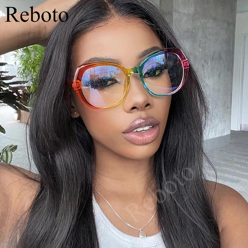 Moodne ülisuurte ovaalsete prillide raam unikaalne vikerkaaresinine valgust blokeerivad värvilised prillid naistele läbipaistvad optilised prillid