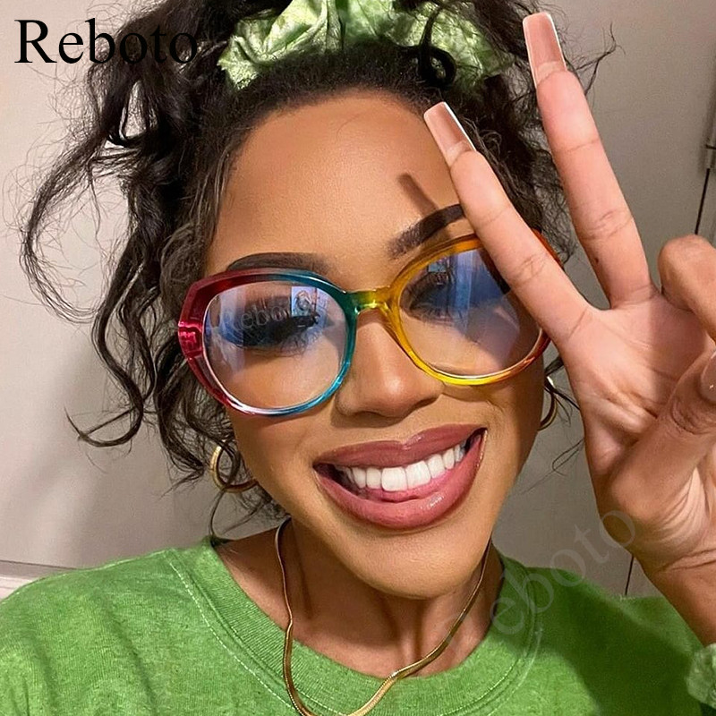 Moodne ülisuurte ovaalsete prillide raam unikaalne vikerkaaresinine valgust blokeerivad värvilised prillid naistele läbipaistvad optilised prillid