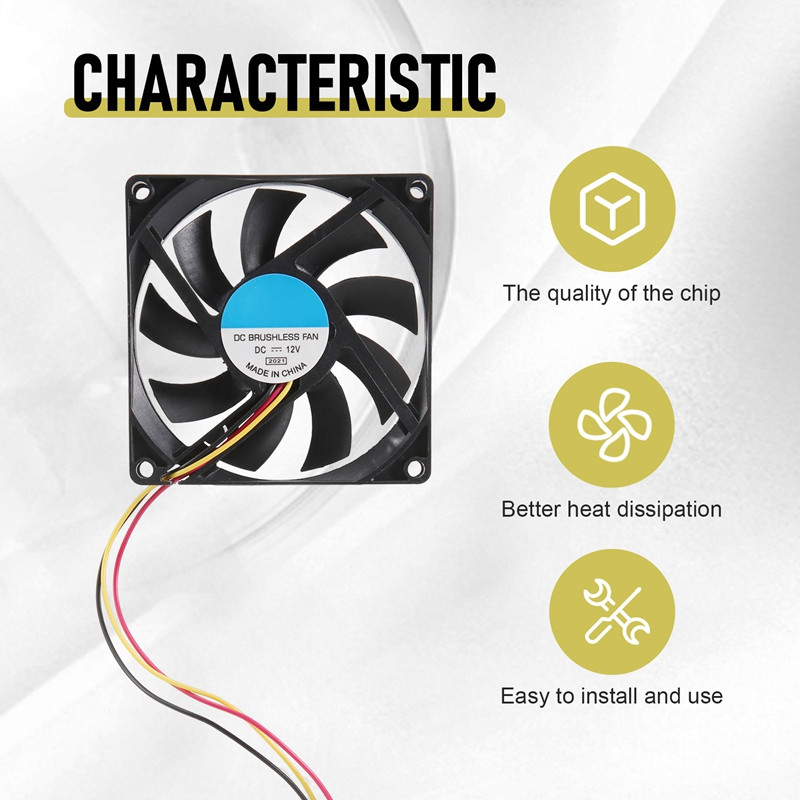 12V 3 pinski ventilator hladnjaka hladnjaka hladnjaka ventilatora hladnjaka za PC 80X80x15mm