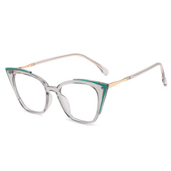 Модни прозрачни дамски рамки за очила с котешко око, модерни метални рамки за очила TR90 против синя светлина, рамка за очила с очила Cateye, прозрачни лещи, очила