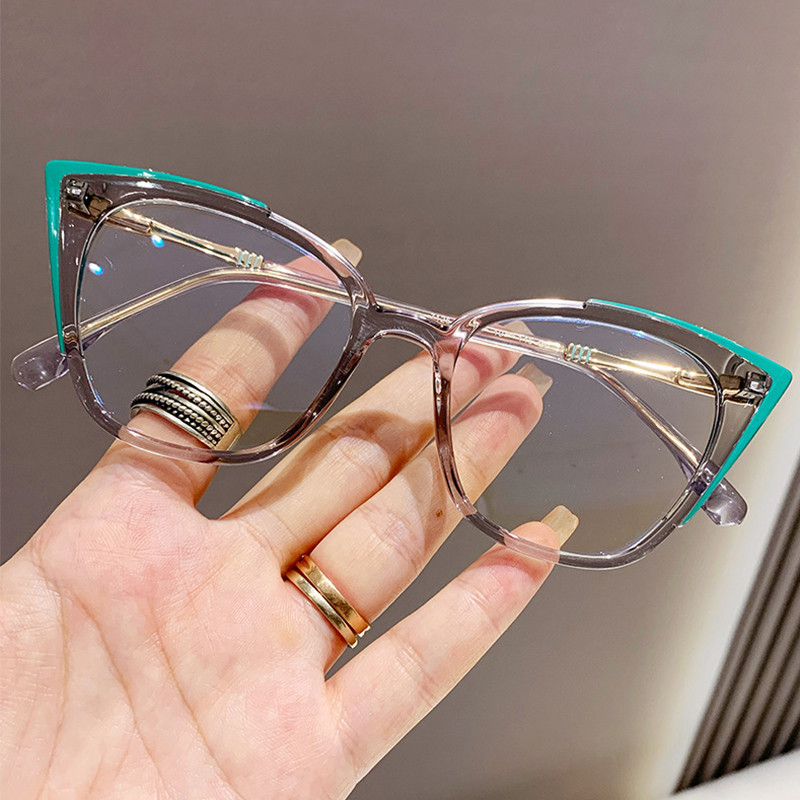 Mood läbipaistev kassisilm naiste prilliraamid metallist trendikas TR90 sinise valguse vastane kassisilm prilliraam läbipaistev prill