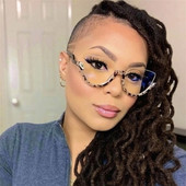 Fashion Half Frame 2023 New Cat Eye Anti Blue Light Γυαλιά Γυαλιά Οράσεως Γυναικείες Σκελετοί Diamond Retro Flat Lens Glasses