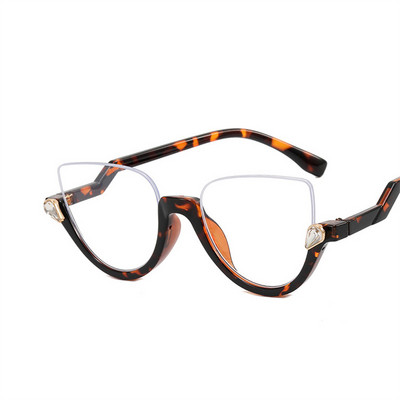 Fashion Half Frame 2023 New Cat Eye Anti Blue Light Γυαλιά Γυαλιά Οράσεως Γυναικείες Σκελετοί Diamond Retro Flat Lens Glasses