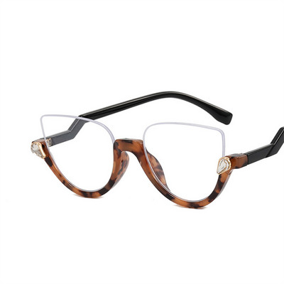 Fashion Half Frame 2023 New Cat Eye Anti Blue Light Γυαλιά Γυαλιά Οράσεως Γυναικείες Σκελετοί Diamond Retro Flat Lens Glasses