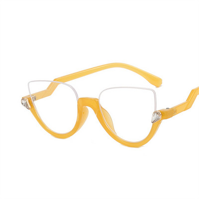 Fashion Half Frame 2023 New Cat Eye Anti Blue Light Γυαλιά Γυαλιά Οράσεως Γυναικείες Σκελετοί Diamond Retro Flat Lens Glasses
