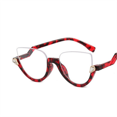Fashion Half Frame 2023 New Cat Eye Anti Blue Light Γυαλιά Γυαλιά Οράσεως Γυναικείες Σκελετοί Diamond Retro Flat Lens Glasses
