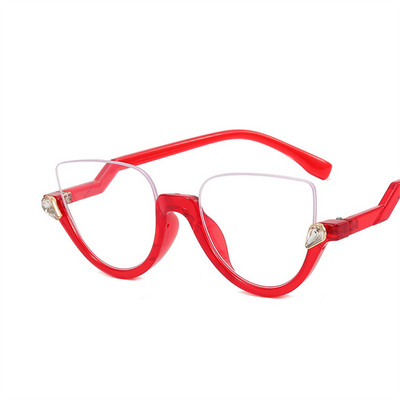 Fashion Half Frame 2023 New Cat Eye Anti Blue Light Γυαλιά Γυαλιά Οράσεως Γυναικείες Σκελετοί Diamond Retro Flat Lens Glasses