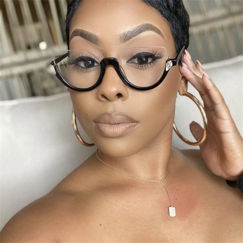 Fashion Half Frame 2023 New Cat Eye Anti Blue Light Γυαλιά Γυαλιά Οράσεως Γυναικείες Σκελετοί Diamond Retro Flat Lens Glasses