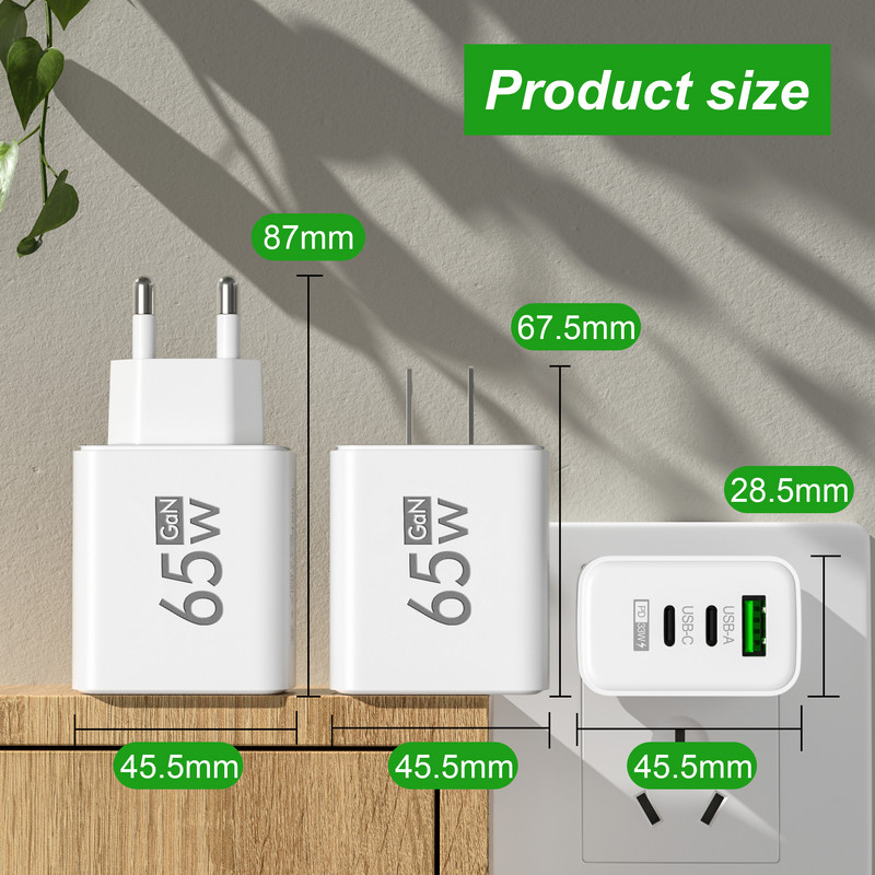 Quick Charge 3.0 4.0 USB töltő C típusú fali töltő 65 W gyorstöltés iPhone 13 14 12 Xiaomi Samsung GaN PD töltőadapterhez