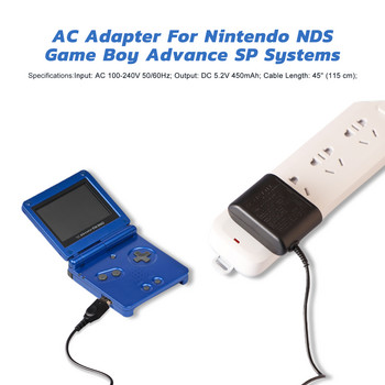 Μετασχηματιστής AC για Nintendo DS και GameBoy Advance SP Systems Power Charger, Wall Travel Power Charging Cable 5.2V 450mA for GBA SP