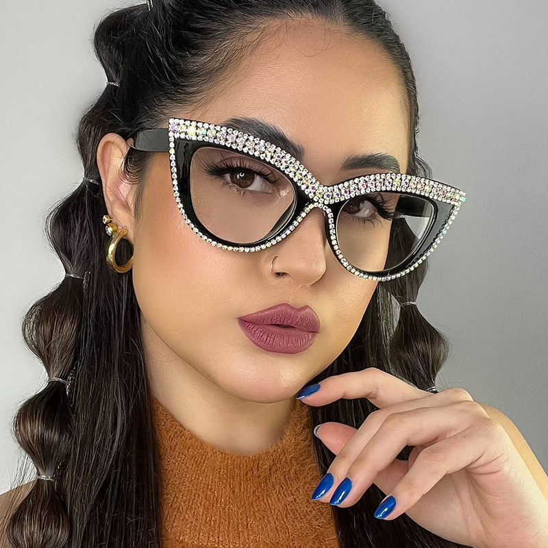 Moodsad luksuslikud kassisilmaprillid, naiste kristall-teemantklaasidega prillid, seksikad dekoratiivsed prillid