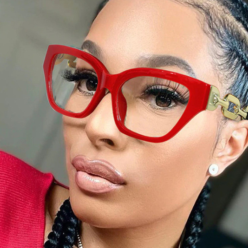 Μόδα Μεταλλικά Γυαλιά Σκελετός Cat Eye Chain Σκελετός γυαλιών Anti Blue Light 2022 Νέος ρετρό επίπεδος σκελετός φακών Σκελετός γυαλιών ρετρό