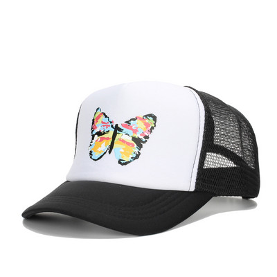 Vasaros moteriškos beisbolo kepuraitės Vyriškos hip-hop tinklinės kepuraitės su drugeliais margintos kepuraitės, skirtos moterims lauke, laisvalaikio kepuraitė nuo saulės, sunkvežimių kepurė