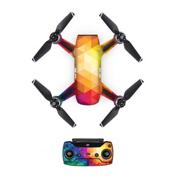 Стикер в триъгълен стил, PVC стикер за кожа за DJI Spark Drone + дистанционни управления + 3 батерии, защитно фолио, капак