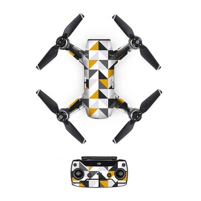 Autocolant stil triunghi autocolant PVC pentru drone DJI Spark + telecomenzi + capac film de protecție pentru 3 baterii