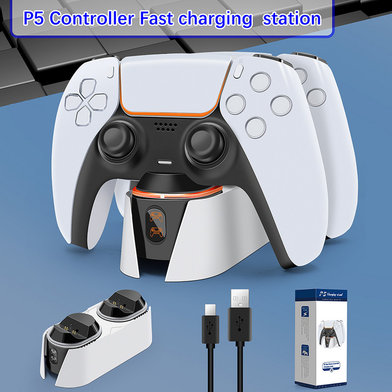 Încărcător controler dublu pentru stația de încărcare PS5 Oprire automată Stație de încărcare rapidă USB tip C pentru Playstation 5 Dualsense