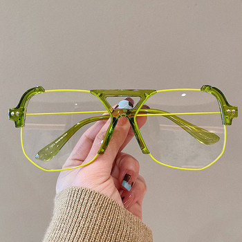 Полурамка Анти-синя светлина Рамка за очила за жени Винтидж Нова мода Сплав Овални сенници за компютърни очила Мъжки прозрачни очила