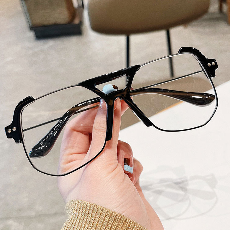 Pusinio rėmelio anti-mėlynos spalvos šviesūs akinių rėmeliai moterims Vintažiniai nauji mados lydiniai ovalūs kompiuterio akiniai šešėliai Vyriški skaidrūs akiniai