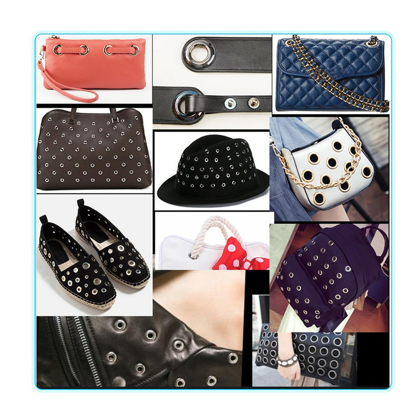 100 komplekti metallist aasad rõngasrõngad metallist auguga silmarõngad, värvisegud Nahast käsitöö jalatsite jaoks Vöökork Kott Sildid Rõivad Scrapbooking