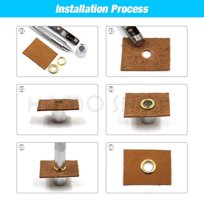 100 komplekti metallist aasad rõngasrõngad metallist auguga silmarõngad, värvisegud Nahast käsitöö jalatsite jaoks Vöökork Kott Sildid Rõivad Scrapbooking