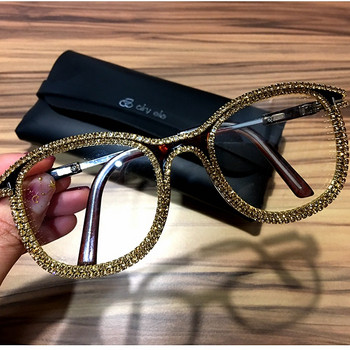 Πολύχρωμα γυαλιά γυαλιών Rhinestone Cat Eye Σκελετοί Vintage επώνυμων γυναικών Πολυτελή οπτικά γυαλιά καθαρού φακού Retro γυαλιά UV400 2020 Νέο