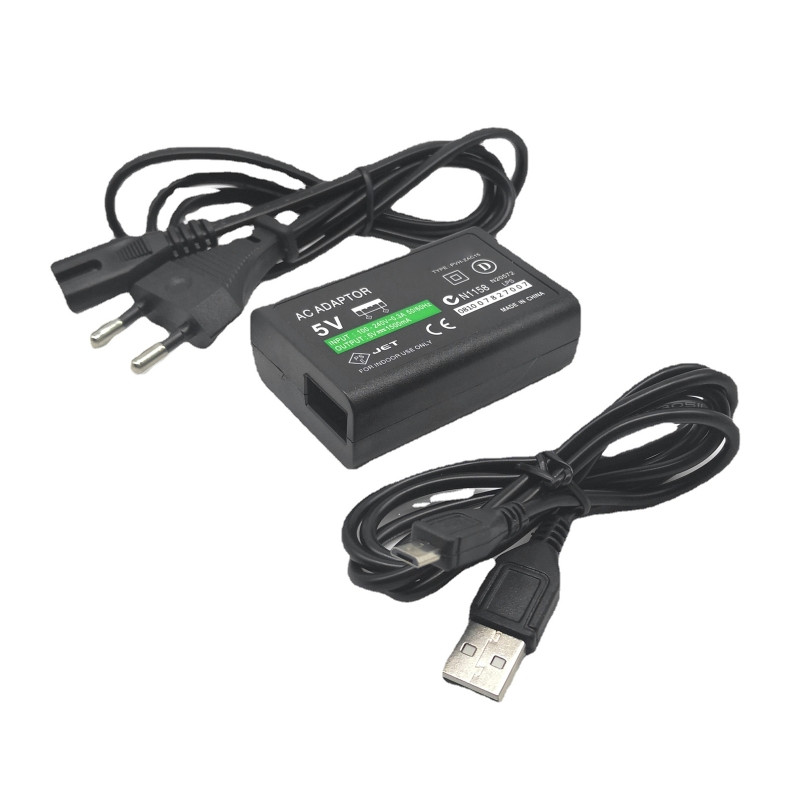 PSVita2000 mängukonsooli toiteallika laadija adapterile koos USB-laadimiskaabliga
