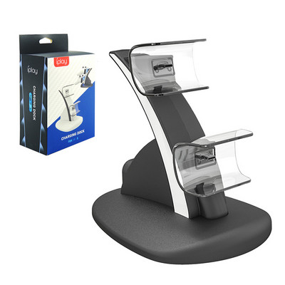 Divu kontrolieru ātrās uzlādes dokstacijas Sony PS5 spēļu pults bezvadu kursorsviras lādētāja uzlādes statīvs spēļu piederumi