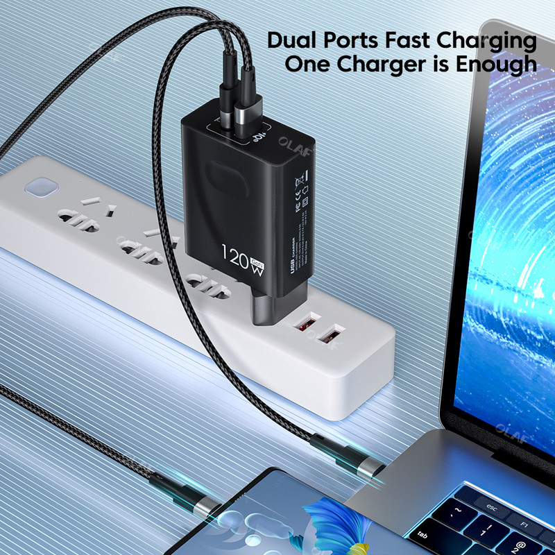 Olaf 120W GaN USB PD töltő Gyorstöltő C típusú mobiltelefon gyorstöltő USB C hálózati adapter iPhone 13 Xiaomi Samsung telefonhoz