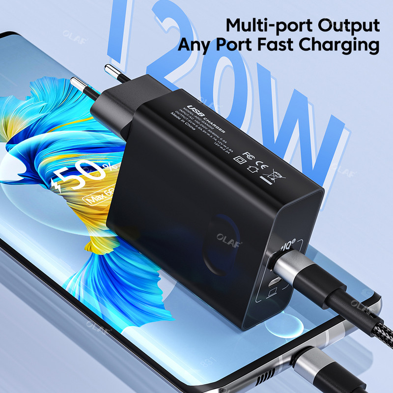 Olaf 120W GaN USB PD töltő Gyorstöltő C típusú mobiltelefon gyorstöltő USB C hálózati adapter iPhone 13 Xiaomi Samsung telefonhoz