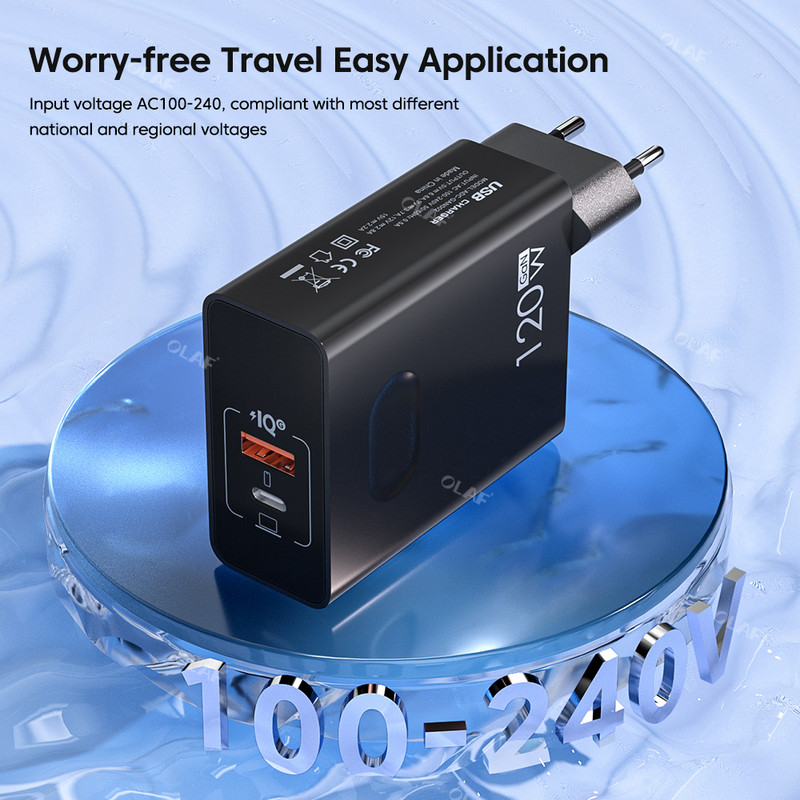 Olaf 120W GaN USB PD töltő Gyorstöltő C típusú mobiltelefon gyorstöltő USB C hálózati adapter iPhone 13 Xiaomi Samsung telefonhoz