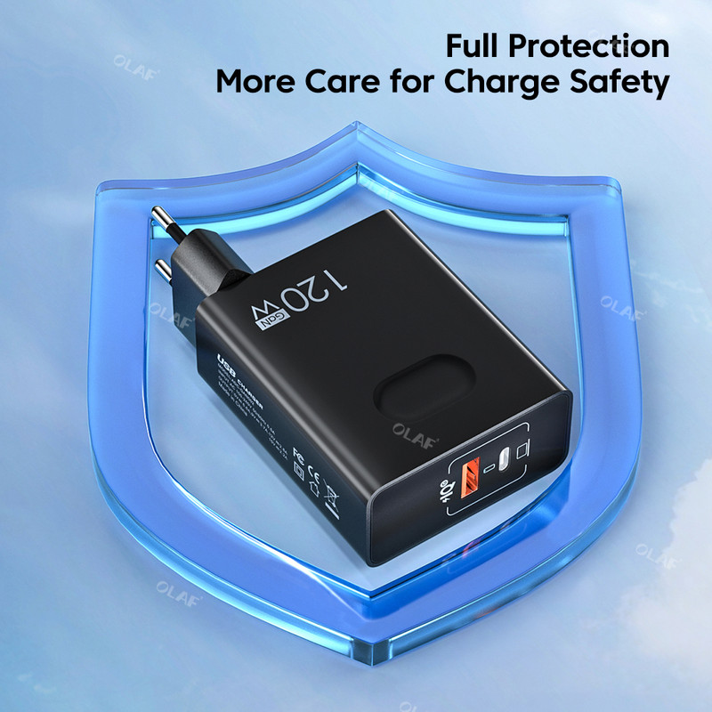 Olaf 120W GaN USB PD töltő Gyorstöltő C típusú mobiltelefon gyorstöltő USB C hálózati adapter iPhone 13 Xiaomi Samsung telefonhoz