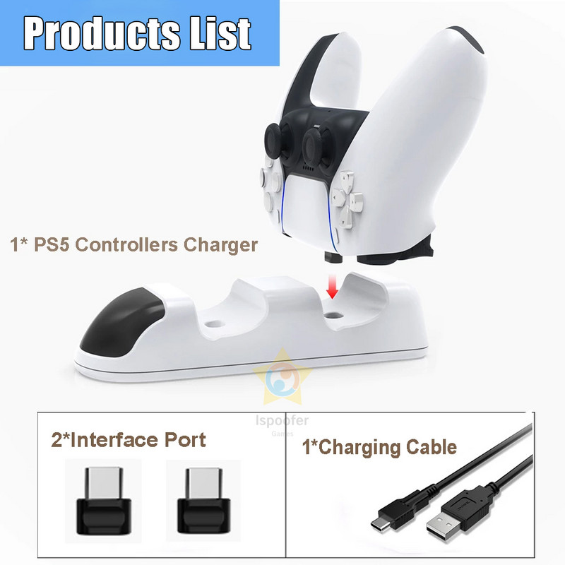2021 m. dvigubo greito įkroviklio įkrovimo laikiklio doko stotis, skirta Playstation 5 PS5 žaidimų pulto vairasvirtei, PS5 žaidimų valdikliui