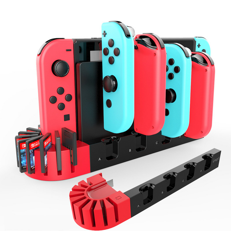 2022 NAUJIENA Nintend Switch joycon Charger 4 prievadų valdiklio įkrovimo doko stotelė jungiklio laikiklio įkrovikliui su 8 žaidimų lizdais