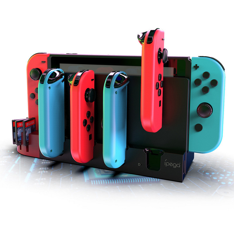 2022 NAUJIENA Nintend Switch joycon Charger 4 prievadų valdiklio įkrovimo doko stotelė jungiklio laikiklio įkrovikliui su 8 žaidimų lizdais