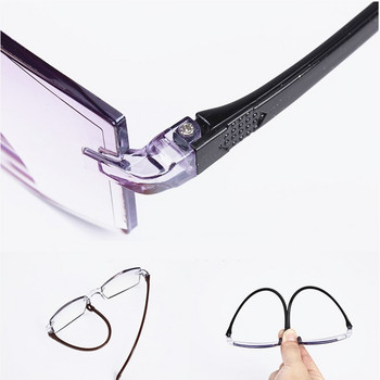 2023 Нови мъжки дамски очила за четене без рамки Анти синя светлина Бифокални очила за далечно близко увеличение Очила за пресбиопия +150 +200