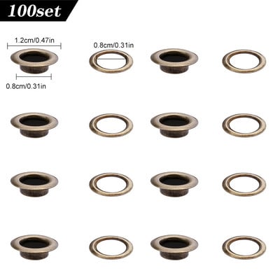 LMDZ 100sets 8mm kilpa su poveržle 600# Odinė rankdarbių taisymo įvorė Apvalūs akių žiedai batams Krepšys Drabužiai Odinė diržo kepurė