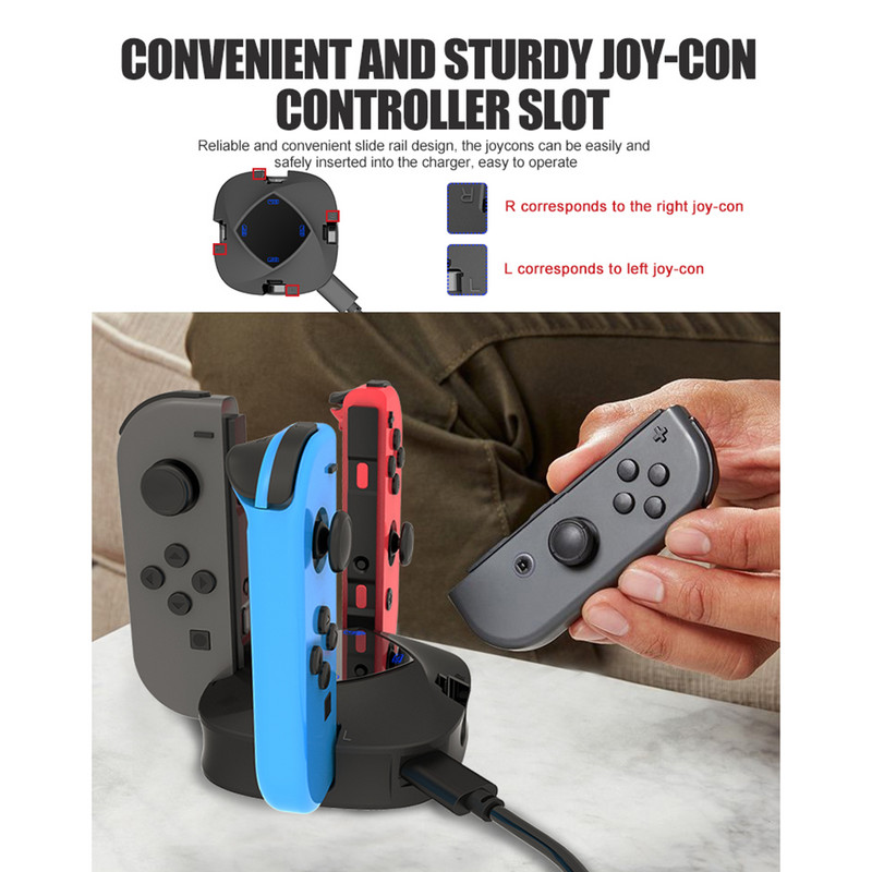 Για Switch Joy-con Controller 4 σε 1 Διακόπτης βάσης φορτιστή με ένδειξη φόρτισης Πολυλειτουργική βάση βάσης φορτιστή 5V Type-C