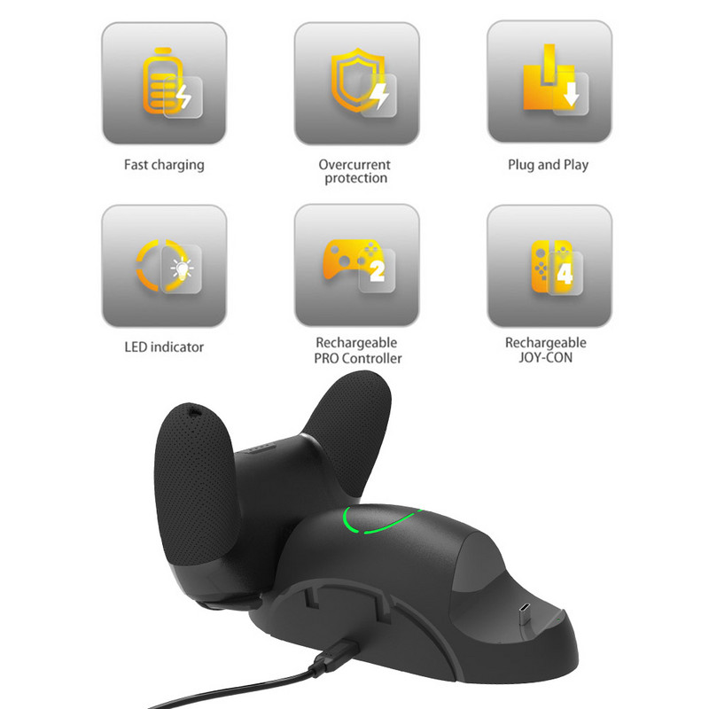 6 az 1-ben töltődokkoló DC5V/2A töltő dokkoló állomás töltőállomás állvány Nintendo Switch Pro számára Nintendo Switch Joy-con