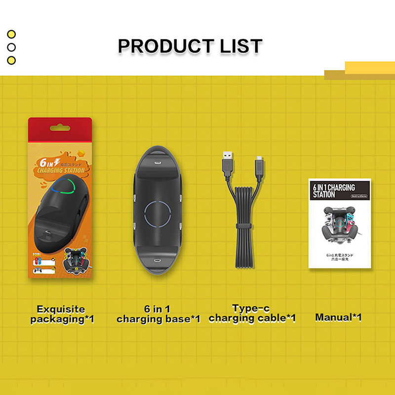 Skirta Nintendo Switch Joy-con DC5V/2A žaidimų pulto įkroviklio doko stočiai 6 viename žaidimų valdiklio įkroviklio žaidimo rankenos laikymo laikiklis