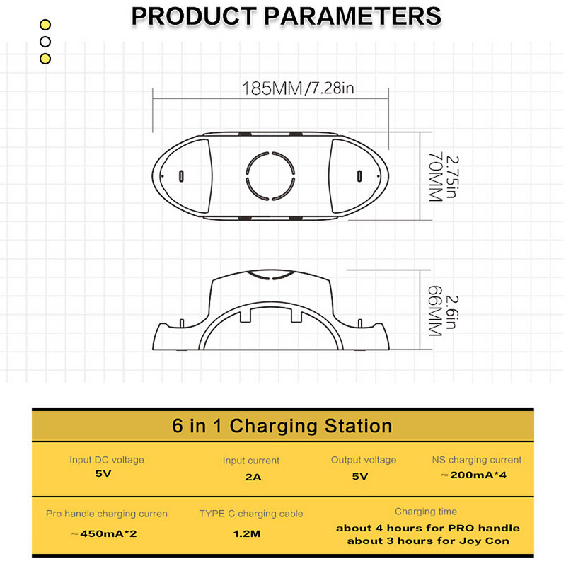 Skirta Nintendo Switch Joy-con DC5V/2A žaidimų pulto įkroviklio doko stočiai 6 viename žaidimų valdiklio įkroviklio žaidimo rankenos laikymo laikiklis