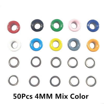 50 vnt 4 mm 5 mm 6 mm 1 mišrus 10 spalvų metalas, spalvingos kilpos, įvorės, iškarpos, skirtos odinėms rankdarbiams pasidaryk pats batai.