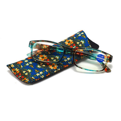 1 tk. Uus mood naiste lugemisprillid, sobiv kott Ultrakerge vaigutrükiga lillega suurendavad prillid Nägemishooldus