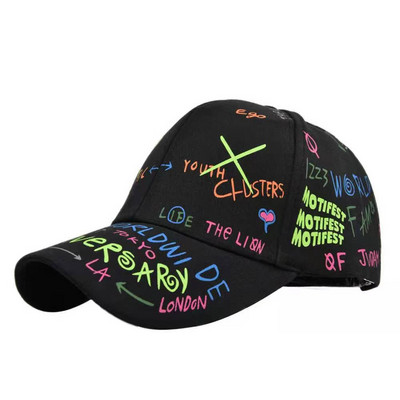 Бейзболна шапка с графити Жени Мъжки 2021 Лято с буквен печат Snapback Gorras Hombre Casquette Femme Хип-хоп Дамски шапки