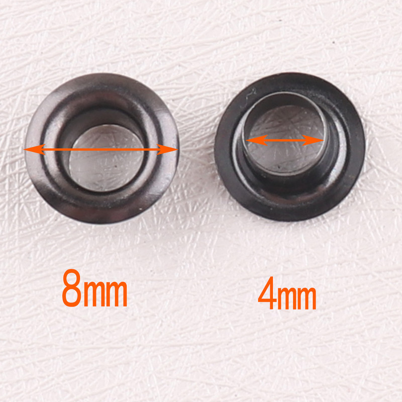 100 rinkinių Metalinės ąselės 4*8mm pistoletas juodas su tarpikliu, skirtas pasidaryk pats iškarpoms, batų diržas, krepšys, žyma Drabužiai, kuprinės priedai, siuvimas